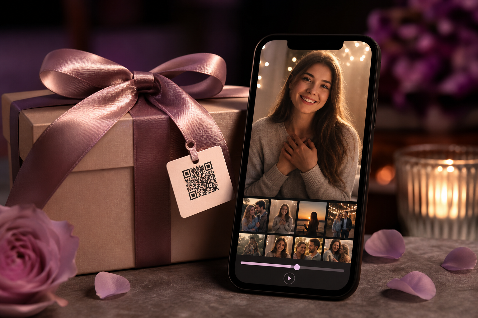 Gift box with a LivingTag QR tag
